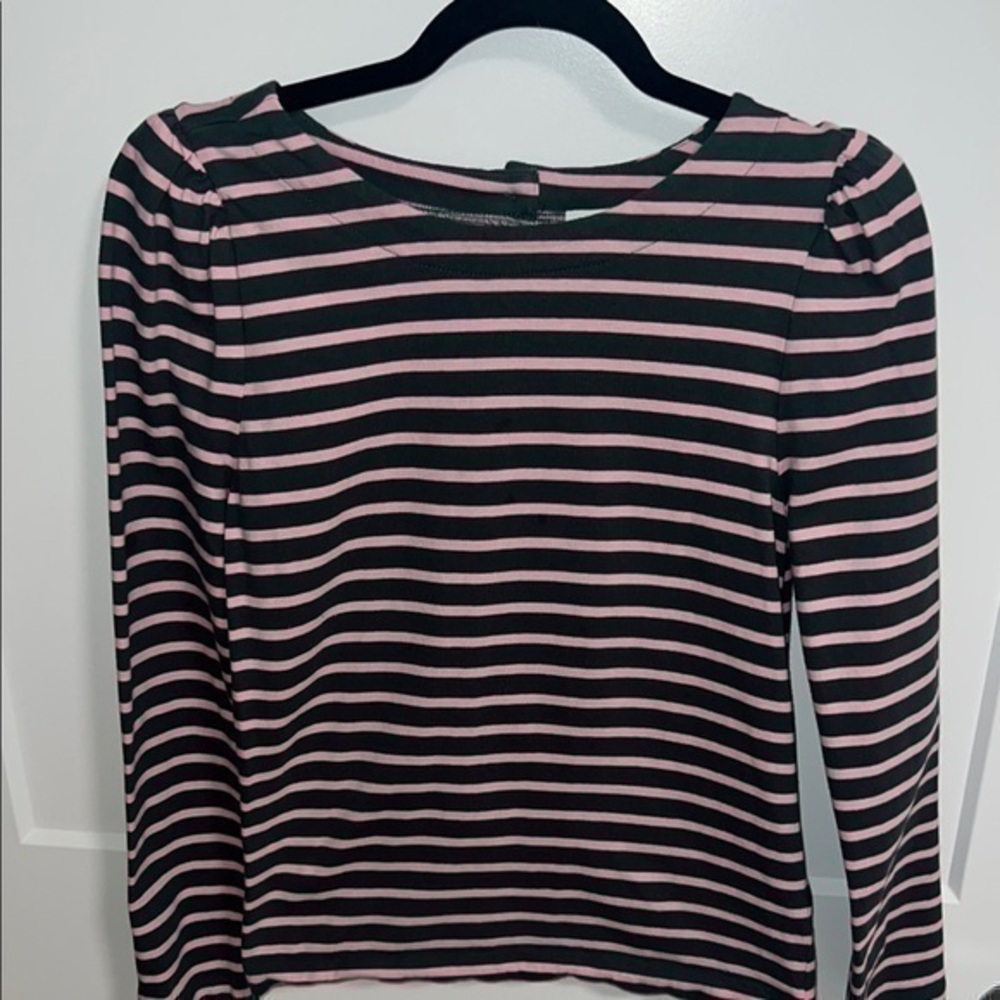 J. Crew Striped Pink and olive green J.Crew Women's Top - Small